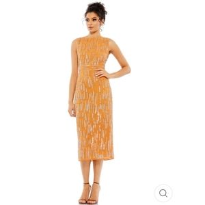 Mac Duggal Abstract Beaded Sleeveless Midi Sheath Dress Saffron Size 6 NWT